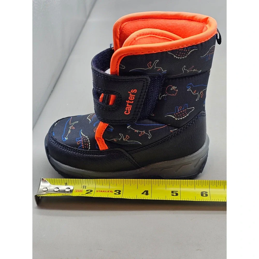 Carters Grady Toddler Boys Navy Blue Orange Dinosaur Snow Boots CF21Q08H Size 6M